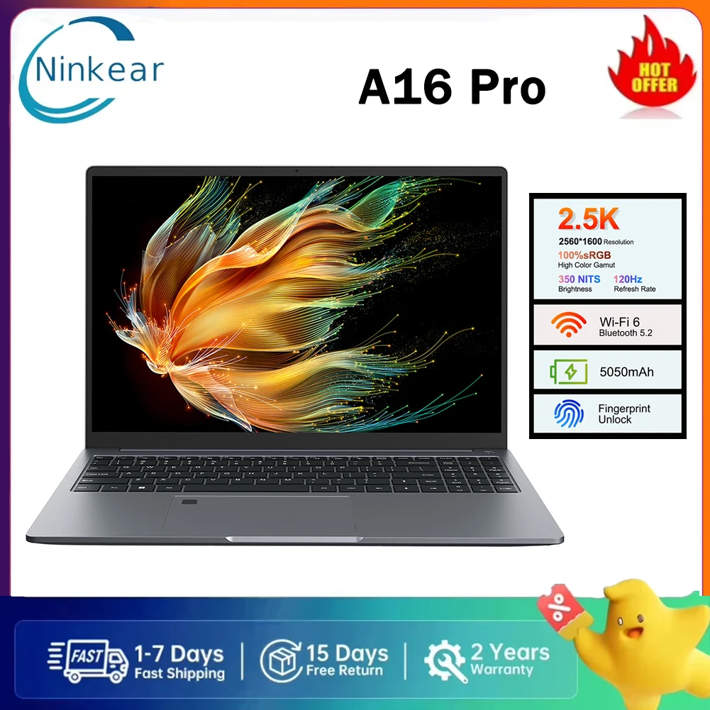 Ninkear A16 Pro Laptop 16 inch 2560*1600 120Hz IPS scherm AMD Ryzen 7 8745HS 8 cores max 4.9GHz 32GB DDR5 RAM 2TB SSD