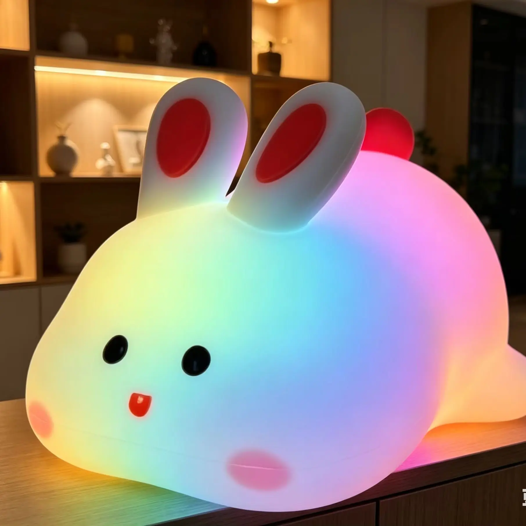 Luminária Noturna de Silicone Macia em Formato de Raposa e Coelho - Luz Noturna Regulável para Berçário, Recarregável com Temporizador e Sensor de Toque para Mesa de Cabeceira