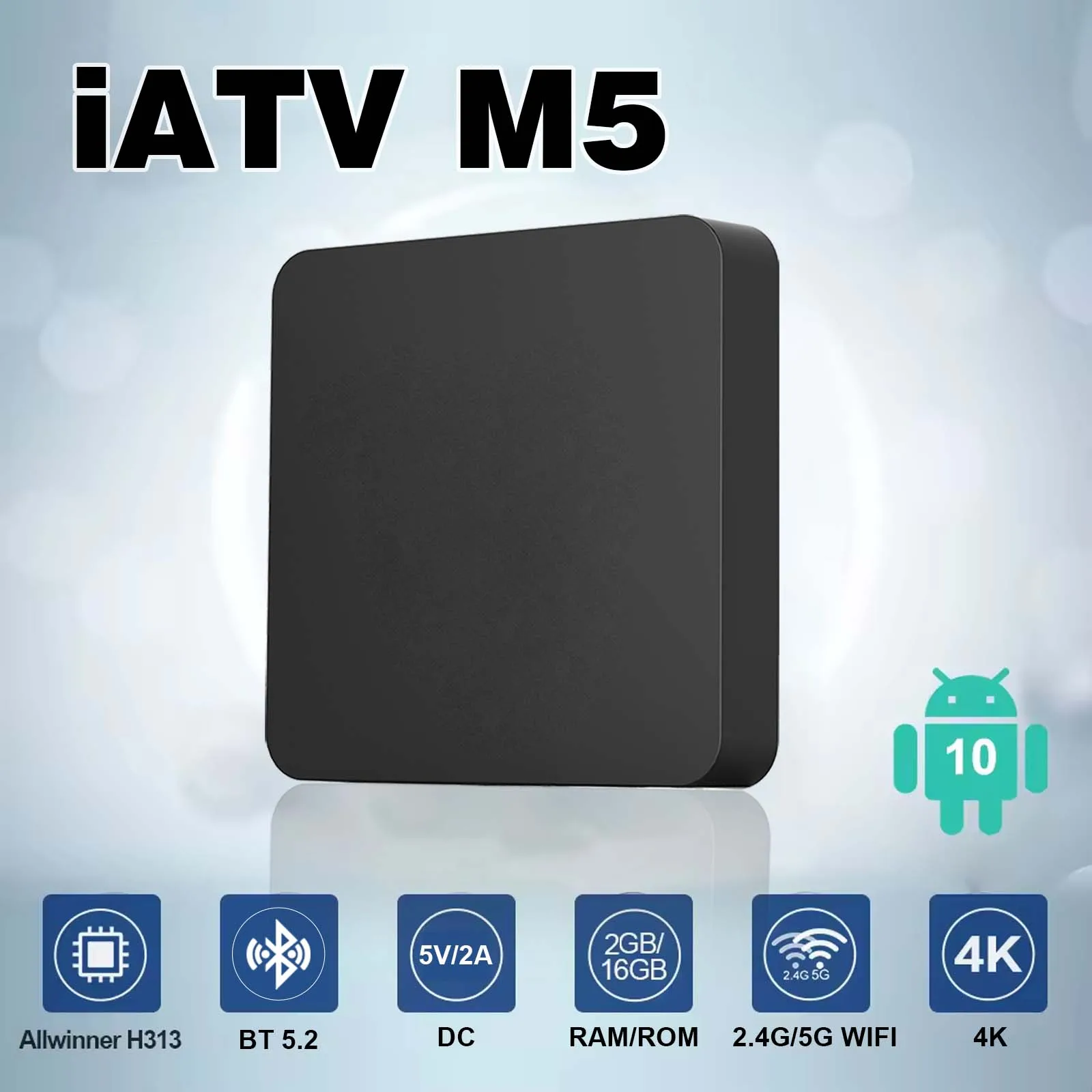 BOXPUT Smart 4K Android 10 iATV M5 TV BOX Allwinner H313 Quad Core 2.4G/5G Wifi BT5.2 16GB 4K HD Video Media Player Set Top Box