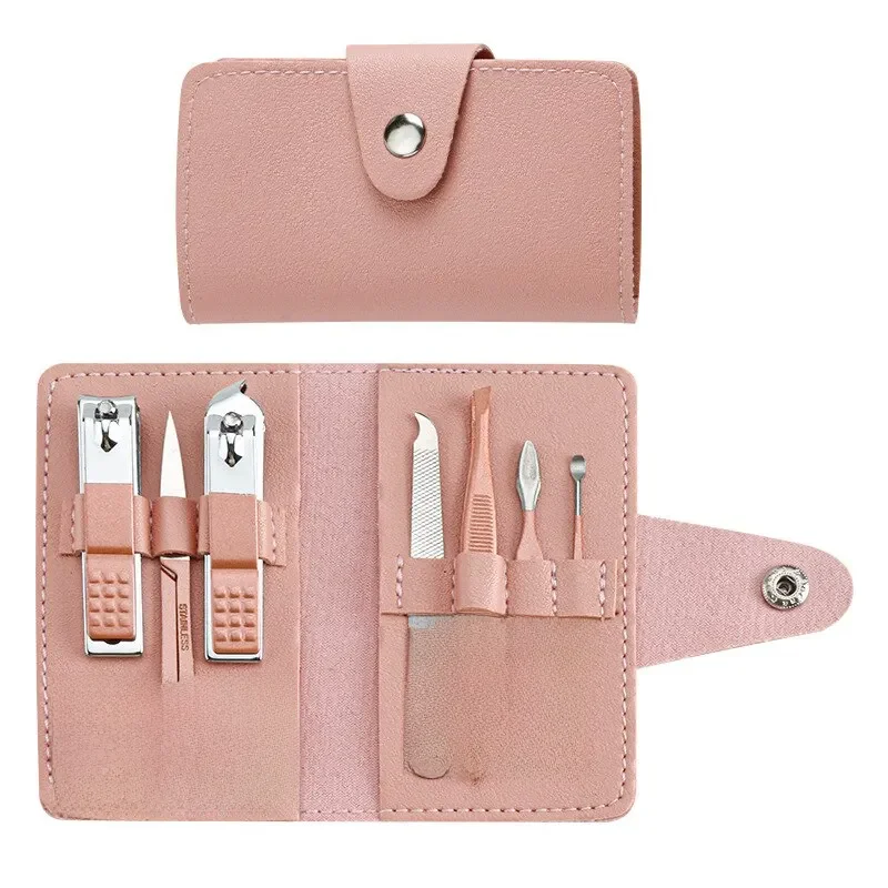 Soins des ongles 7pcs Cutter Ciseaux Tweezer Clipper Manucure Pédicure Kit Ensemble Avec Étui En Cuir PU Coloré