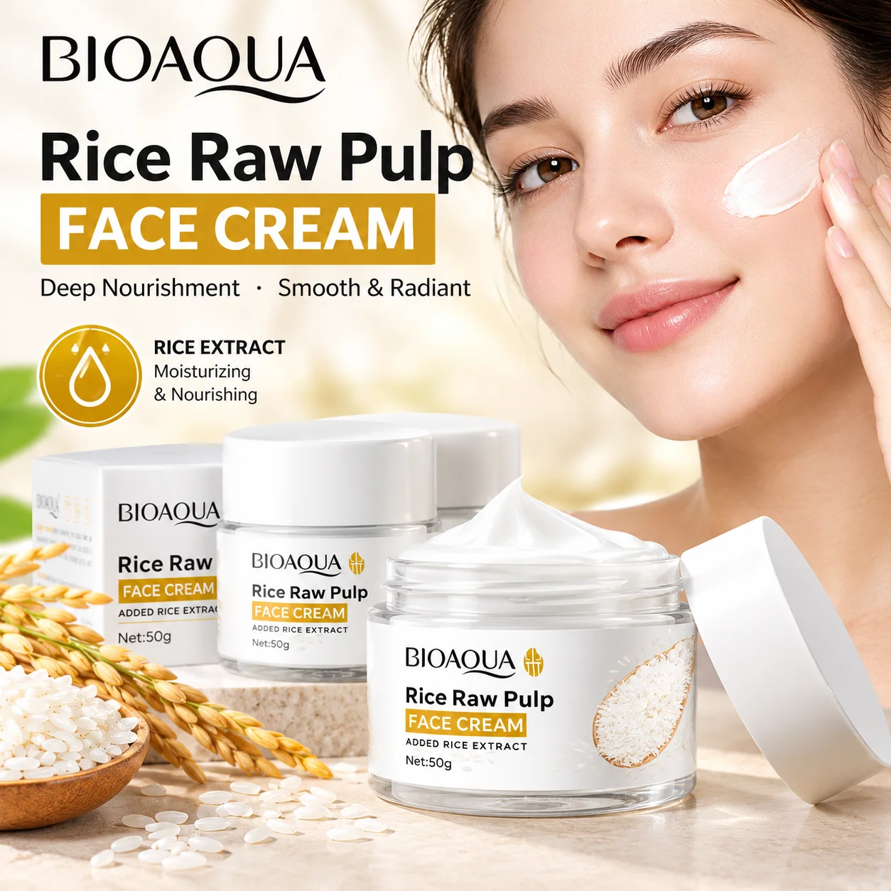 Rice Puree Gesichtscreme, feuchtigkeitsspendend, feuchtigkeitsspendend, aufhellend, Gesichtscreme, Original koreanische Gesichtsschönheit, Hautpflege