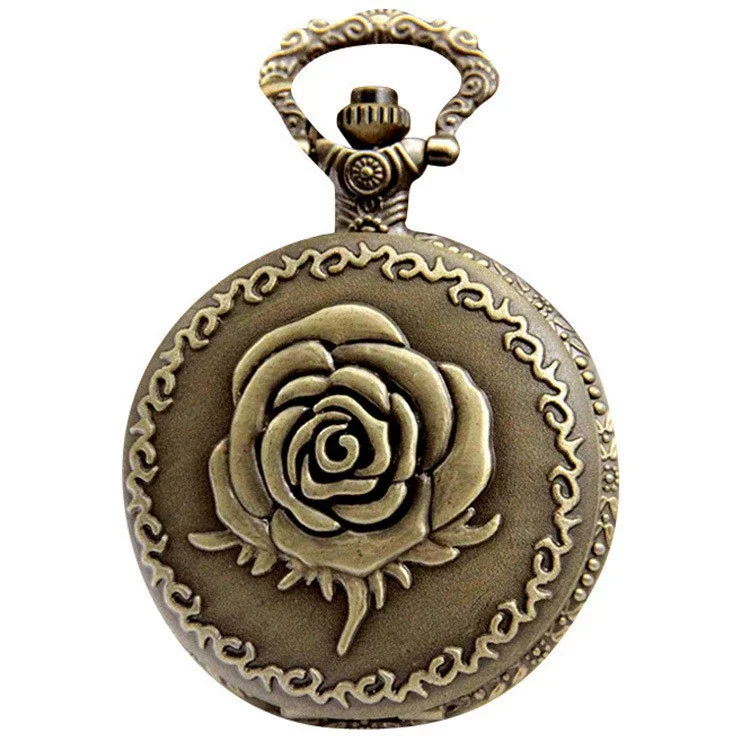 Rose Pocket Watch Case Dice Pendant Chain 7PCS Polyhedral Metal Dice Set Flower Pocket Watch Dice Box