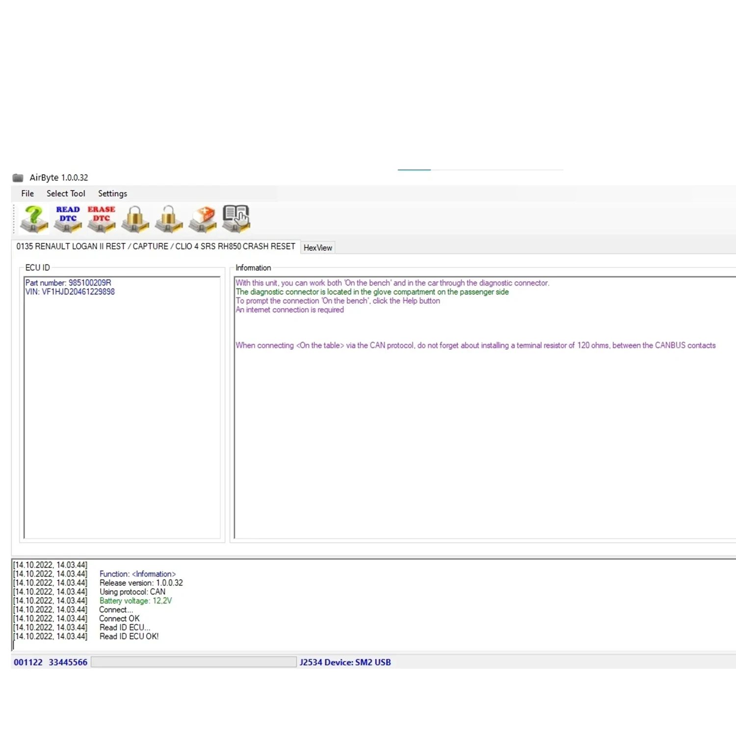 AirByte J2534 FULL 1.0.0.32 Software Cleaning Crash Data in SRS ECUs via J2534 adapter works with MVCI SM2 Open Port 2