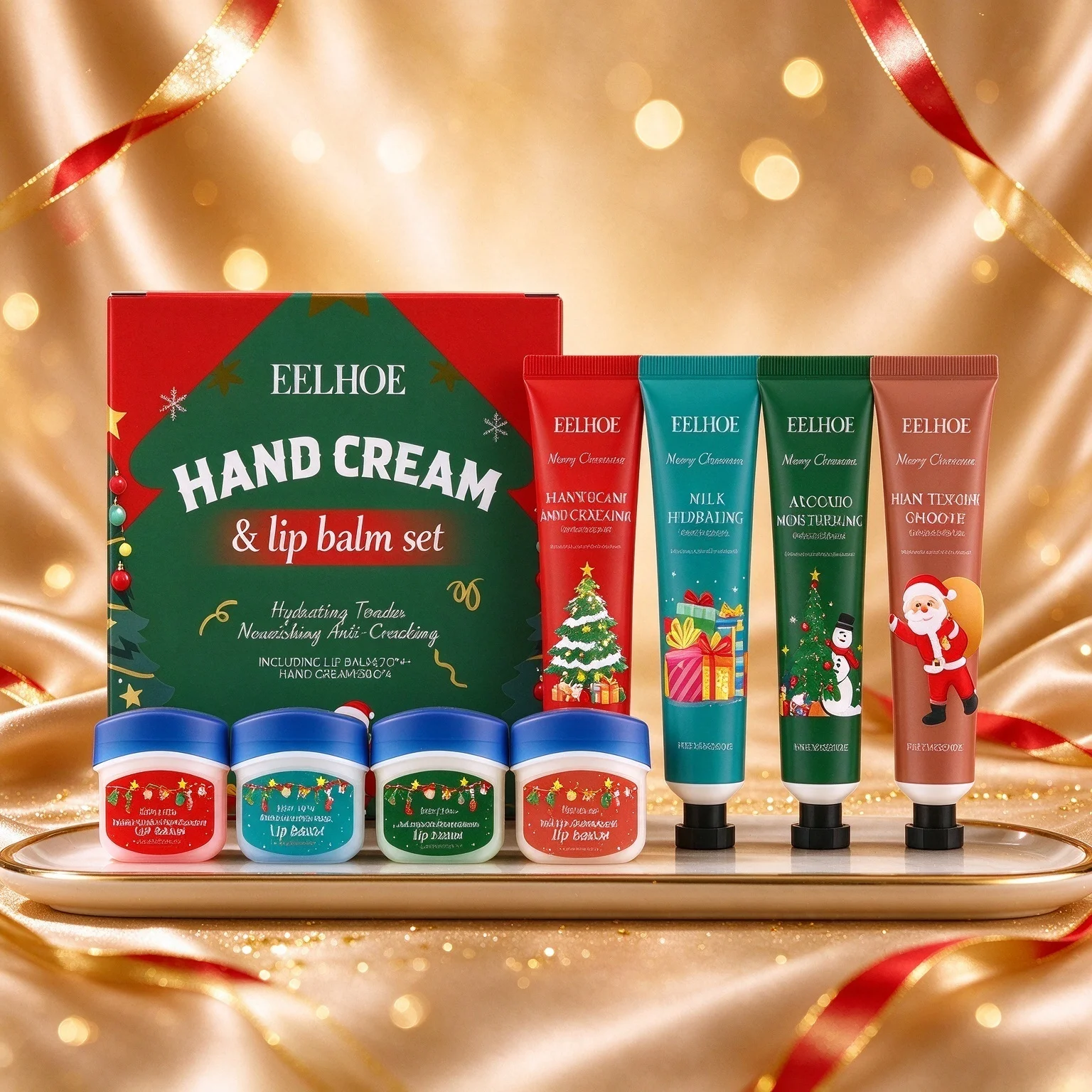 Christmas Hand Cream & Lip Balm Set Nourishing Anti‑cracking Hydrating Winter Dry Skin Care Holiday Beauty Box Hand and Lip Care