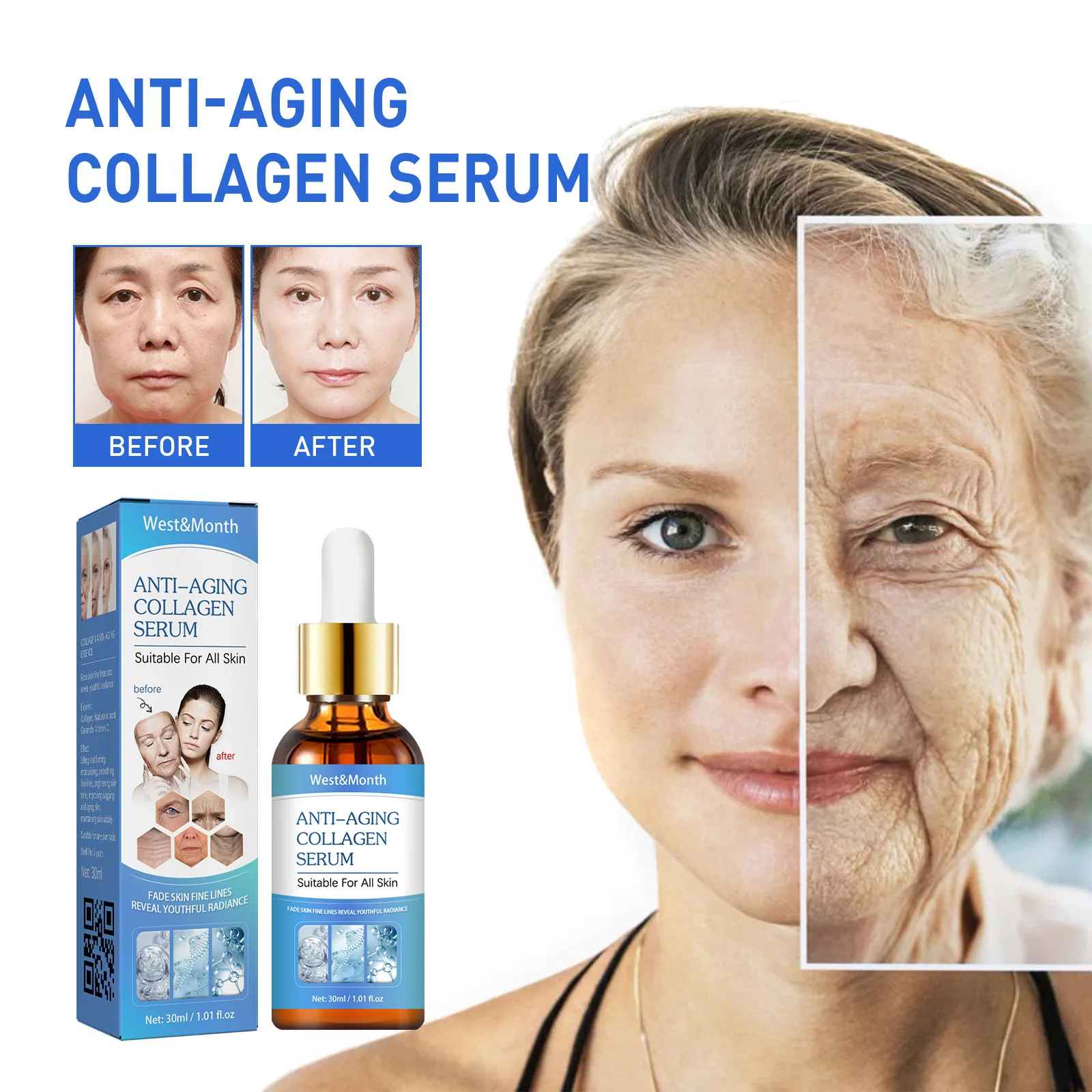 

West&Month 30ml Collagen Face Wrinkle Removal Serum Anti Aging Lifting Firming Nasolabial Fold Brighten Nourishing Face Serum
