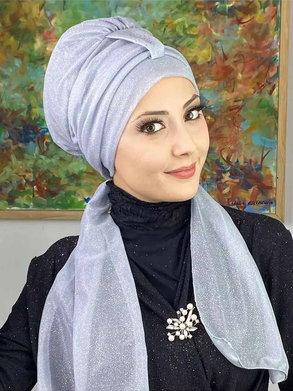 Single Piece Glittery Scarf Bonnet, Shawl Veil Head Dress Muslim Woman Fashion Standart Cloth Elegant