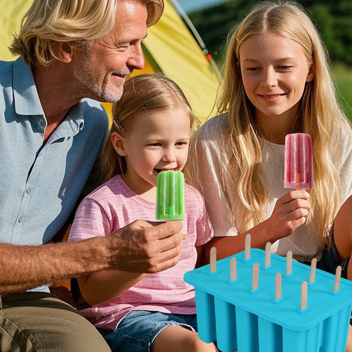 Food-Grade Silicone 10-Compartment Ice Cream Mold, Homemade Popsicle Mold for Kids, DIY Ice Pop Tool - Image 3