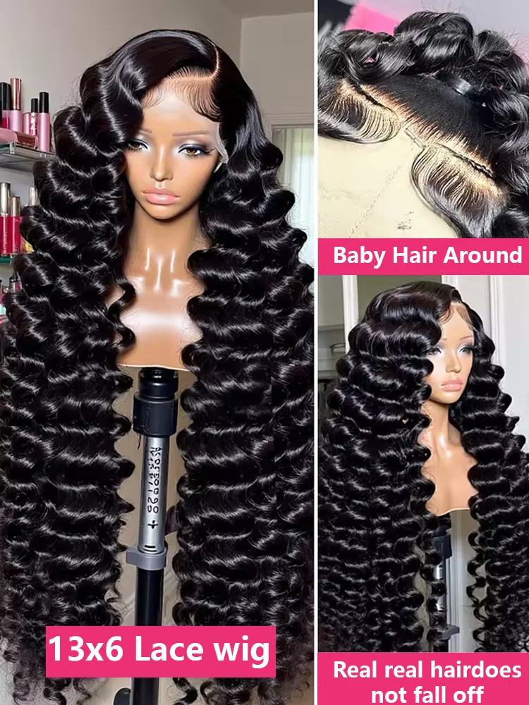 Pelucas de cabello humano 100% con encaje Frontal 13x6 5x5 de onda profunda de 38 pulgadas, peluca Frontal de encaje Remy de 250% de densidad prearrancada para mujeres negras