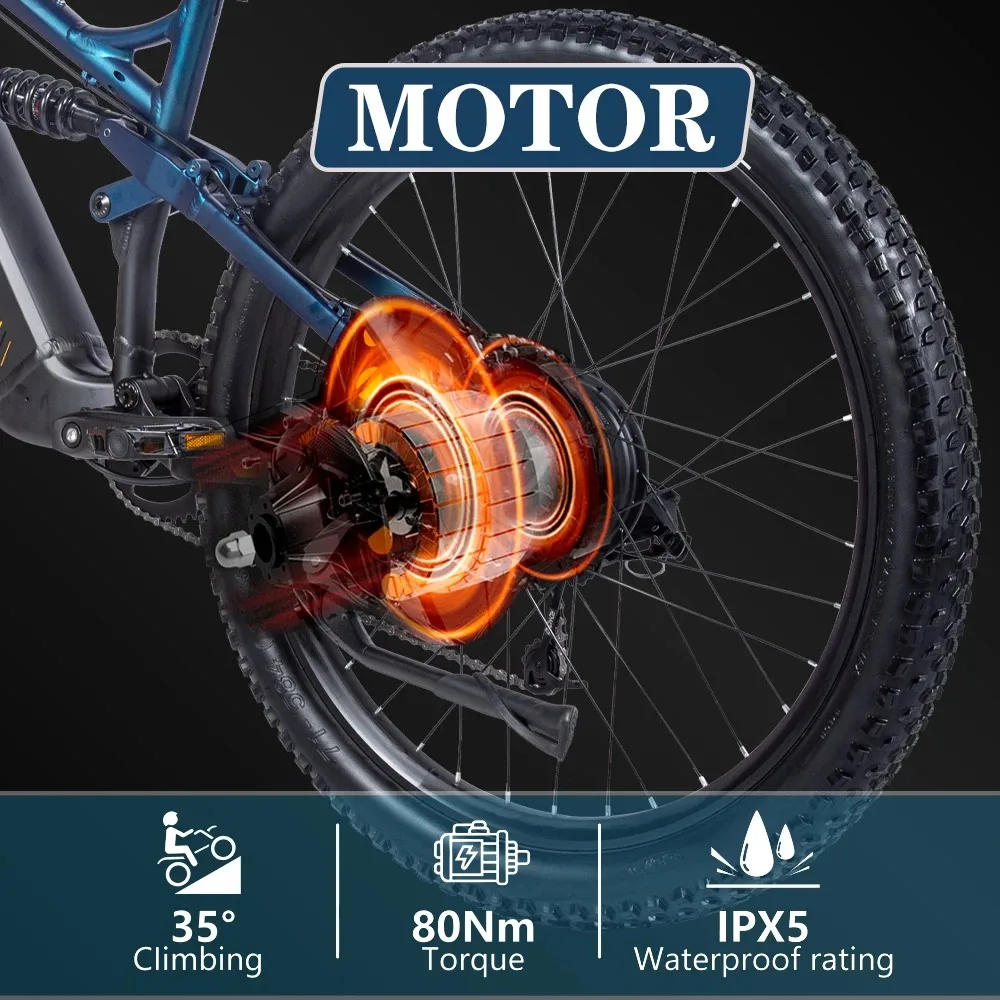 PULUMA Electric Bike 48V 1000W 27.5-in Panasonic battery 48V 20AH Smart electric with pedal assist hydraulic disc brakes