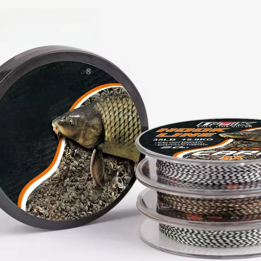 FTK-Ligne de pêche à la carpe avec hameçon souple, tressée non revêtue, matériel de pêche grossier, 20m, 15 lb, 25 lb, 35lb