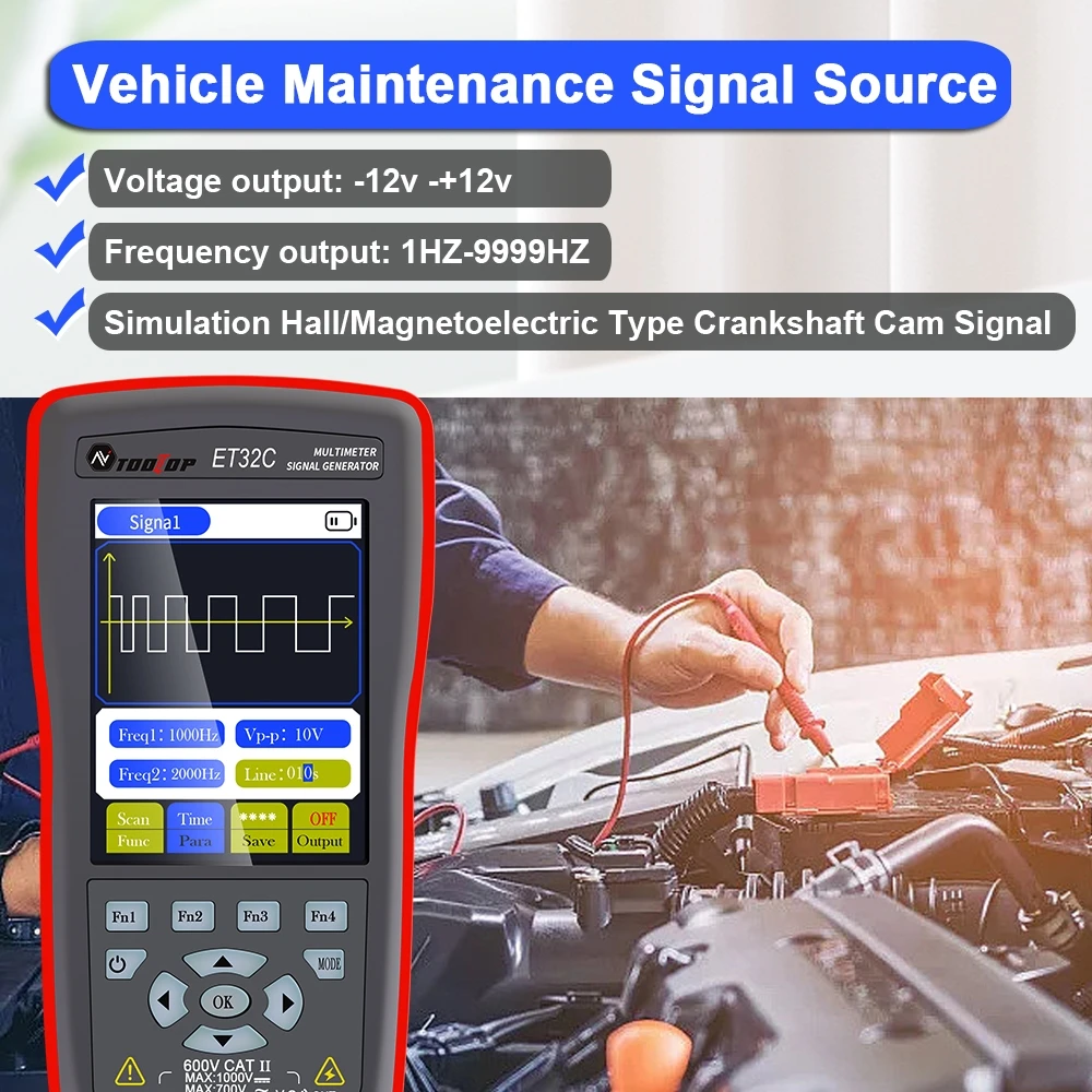 TOOLTOP Automotive Signal Generator Multimeter PWM Ignition Coil Test Crankshaft Camshaft Signal Simulator 12V DC Voltage Output