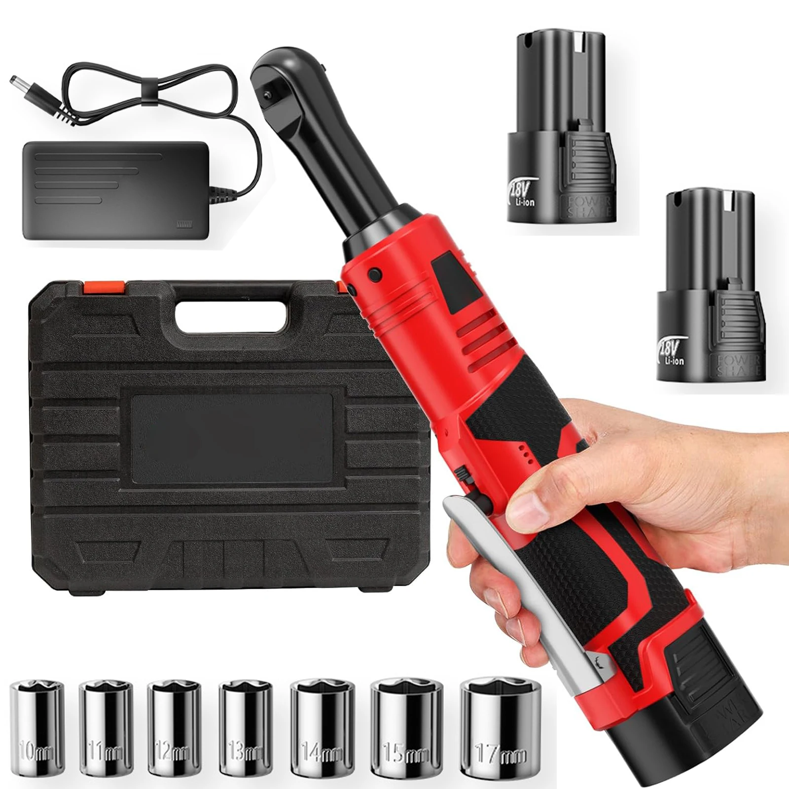 Clé à cliquet électrique sans fil de 3/8 pouces, kit d'outils à cliquet portables avec contrôle de vitesse variable, éclairage de travail LED intégré, 7 douilles pour réparation automobile, entretien domestique et de machines
