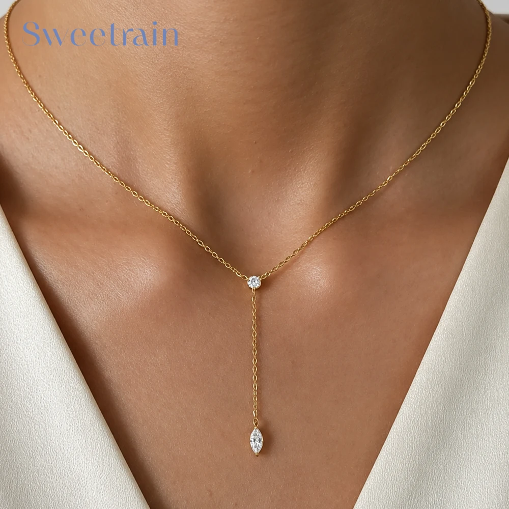 S925 Silver Marquise Moissanite Necklace for Women Y Shape Pendant Lab Diamond Lariat Neckchain Bridal Drop Necklace Wholesale