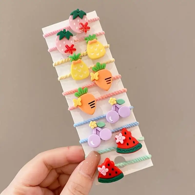 10pcs Kids Girls Tie Cute Flowers Decor Rubber Bands Hair Rope  Accessories