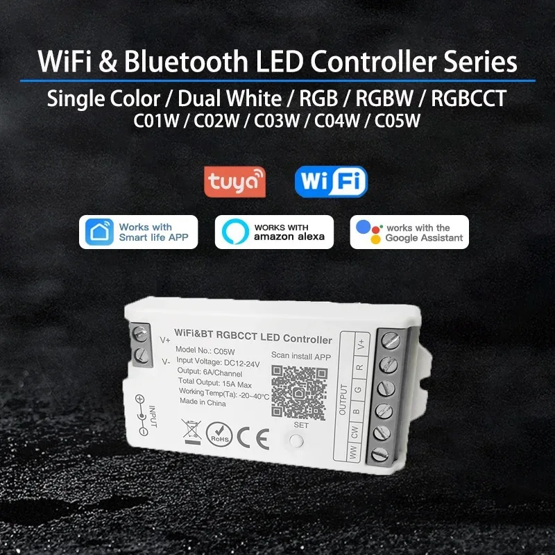 Tuya WiFi BT LED Controller Bluetooth DC12-24V Alexa Google Home Voice Control RGB RGBW CCT LED Strip Smart Dimmer RF Remote