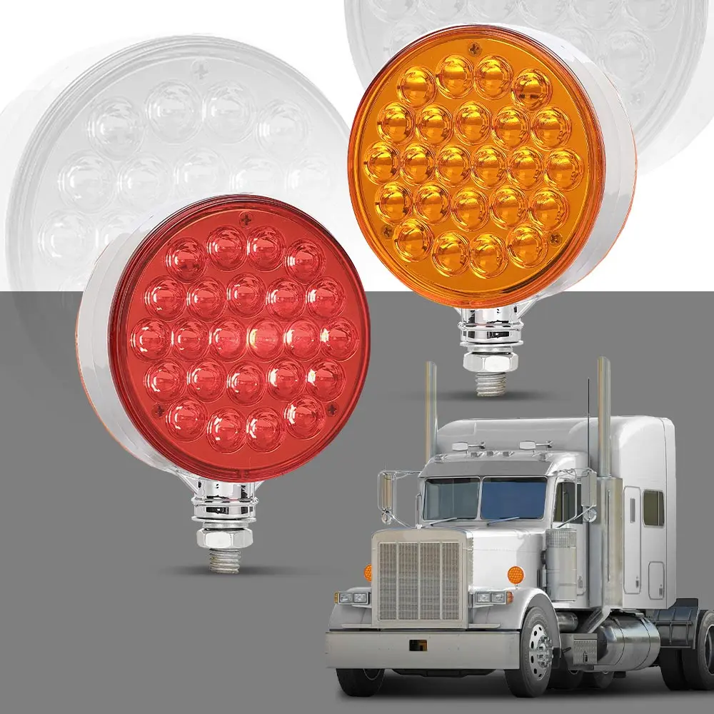 

2Pcs Led 4-Inch Round Double-Sided Fender Brake Turn Signal Light Fit for Trucks, Utes, Trailers, Caravans, Campers, Buses, Vans Red & Amber