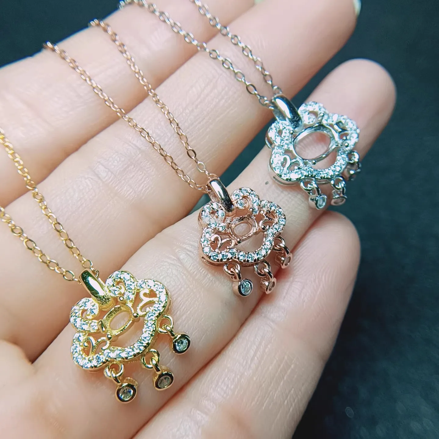 

S925 Silver Pendant Empty Bracelet Metal Frame Elliptical 3 * 4/5 * 7mm Silver Tray Plated with White Gold Rose Gold