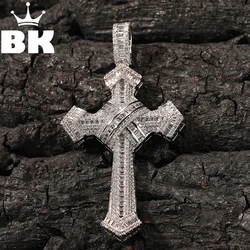 THE BLING KING Shiny Bundled Cross Pendant Necklace For Men Trendy Christian Jesus Cubic Zirconia Choker Rock Party Jewelry Gift