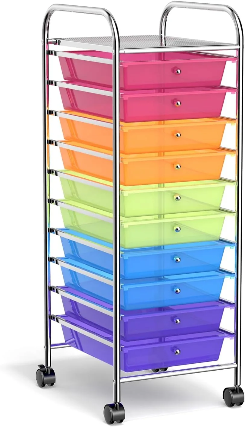 

Storage Cart with 10 Drawers, 10 Tiers Multicolor Rolling Drawer Cart, File & Debris Storage Mobile Cart, Slim Rolling Sto