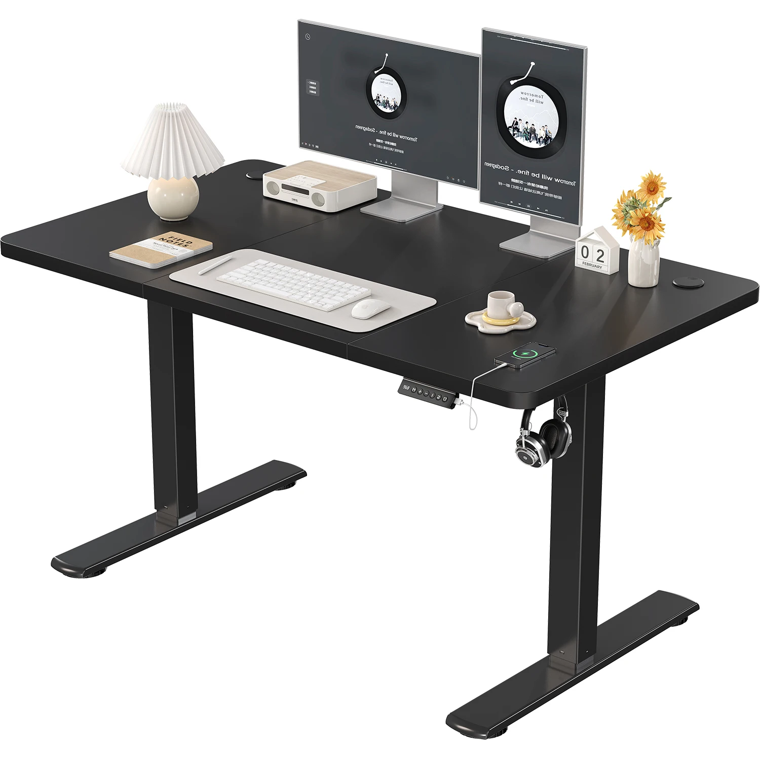 Devoko In hoogte verstelbaar bureau met USB-aansluiting 120x60 cm Computerstaand bureau Ergonomische thuiskantoortafel