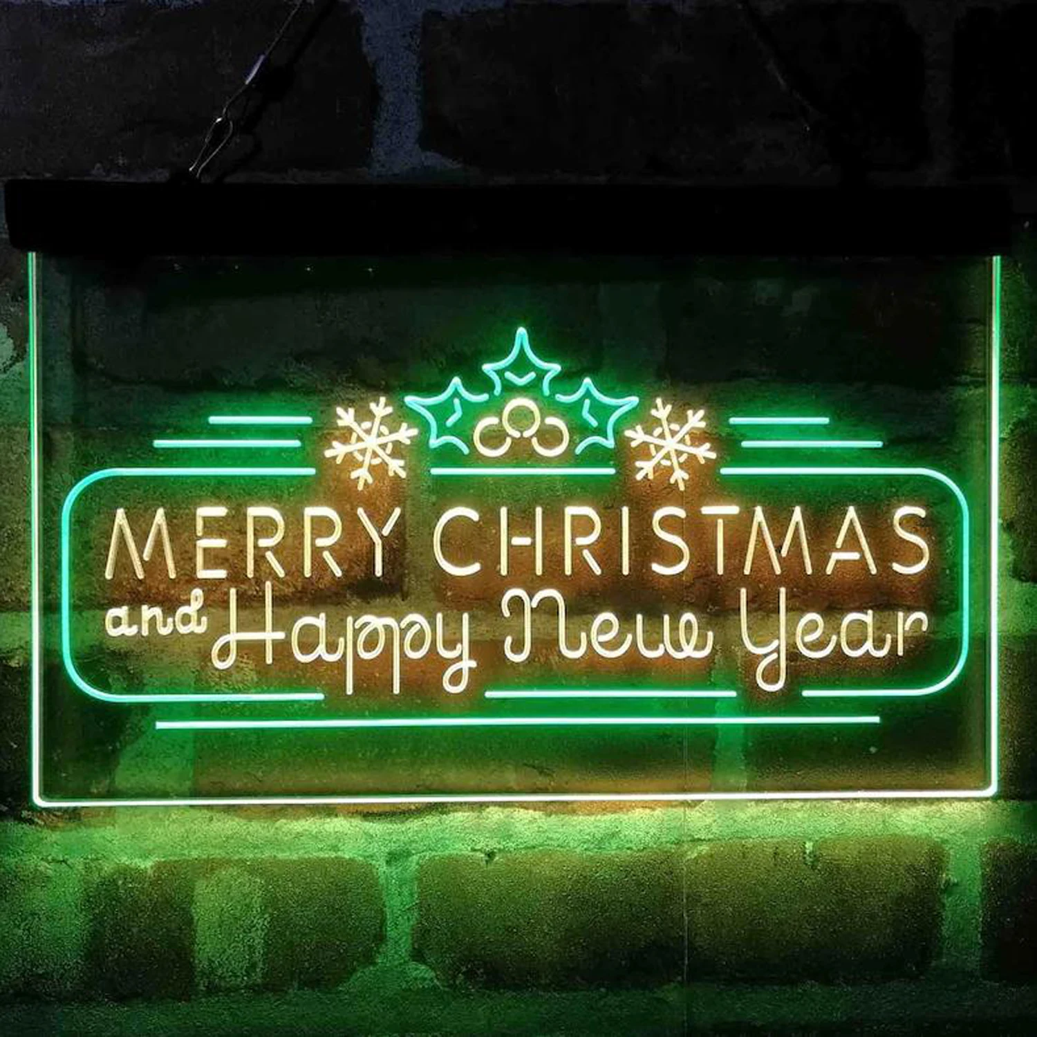 Custom Neon Sign Merry Christmas & Happy New Year Pine Cone Dual Color LED Neon Light Wall Decoration Hanging Light