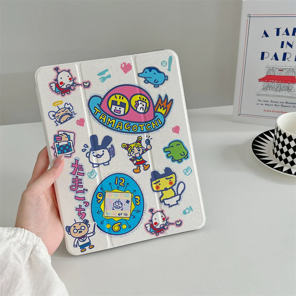 Vintage Tamagotchi All Character Sticker iPad Case Tri-fold Cover For 2024 iPad 11