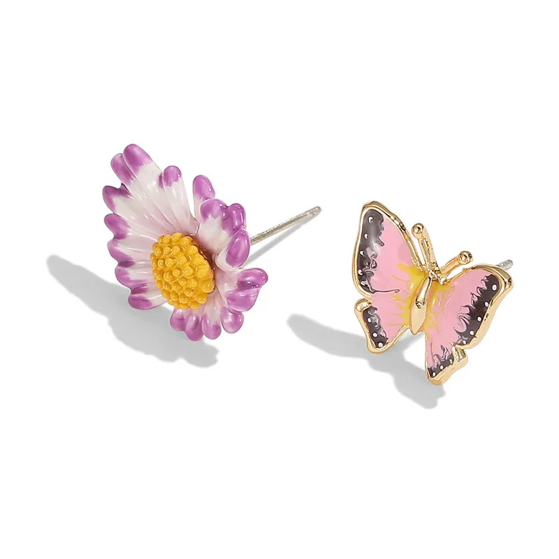 ArLea Butterfly Daisy Earrings for Women Hand Enamel Butterfly Earrings Original Design of Enamel Daisy Flower Earrings