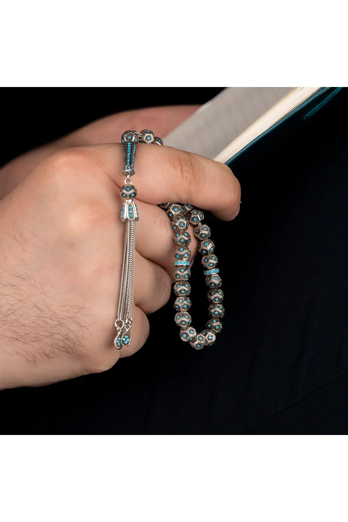 

925 Sterling Silver Luxury Men's Prayer Beads Made entirely of Silver (blue)