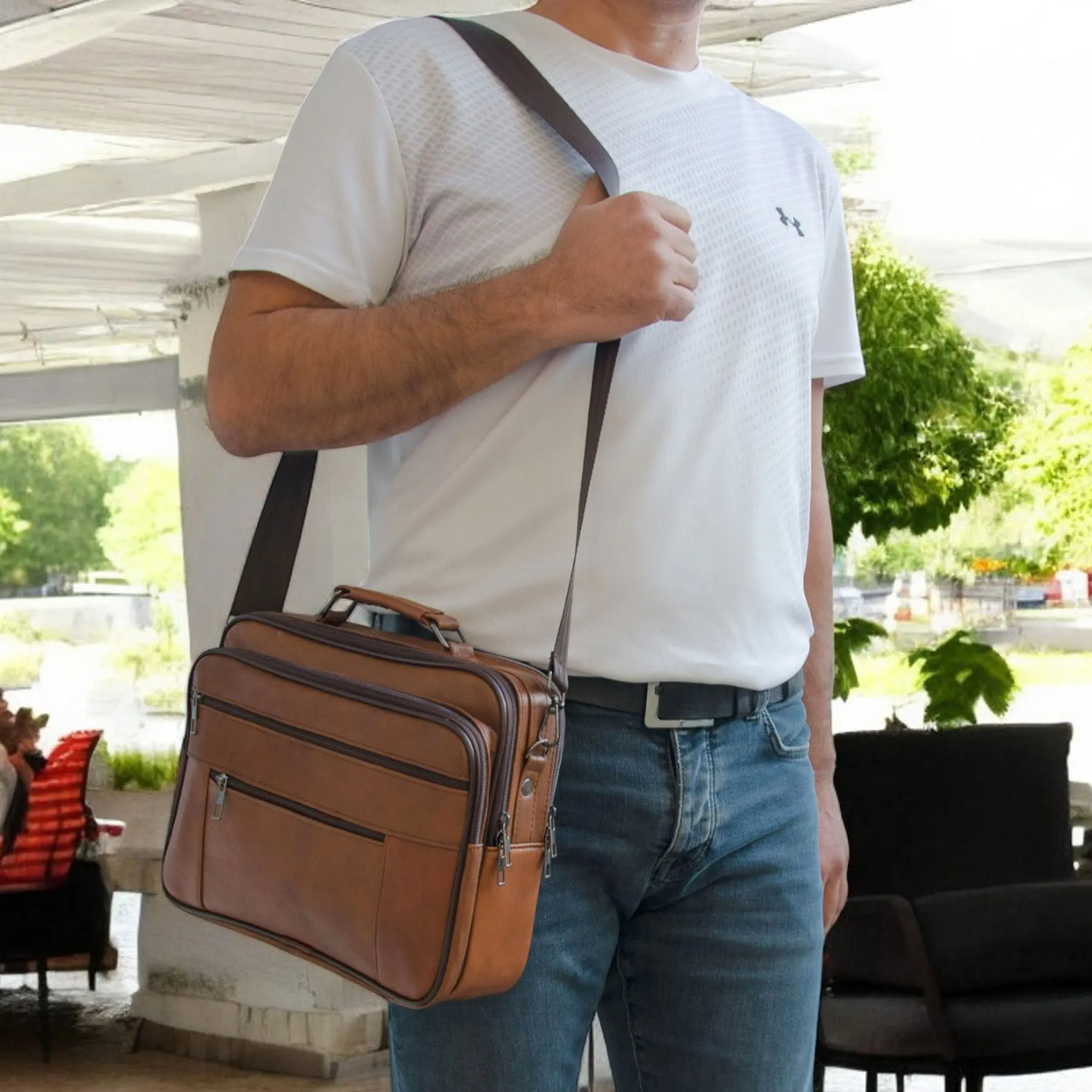 Lederax caso de aço de grandes dimensões masculino couro genuíno ombro cross-corpo bolsa mensageiro multi-bolso bolsa macia