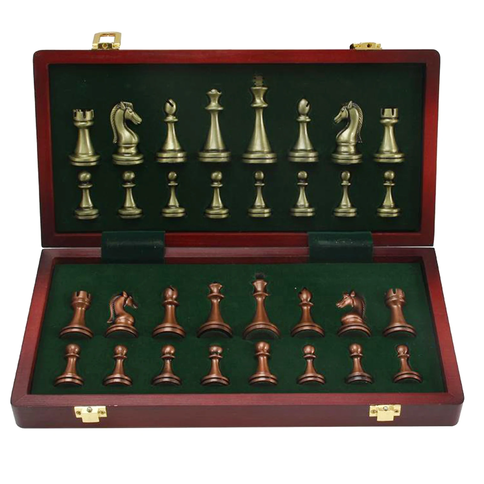 

Foldable Chess Set Large Metal Deluxe Chess Antique Brass Copper Plated Alloy Chess Pieces w/ Portable Wooden Box