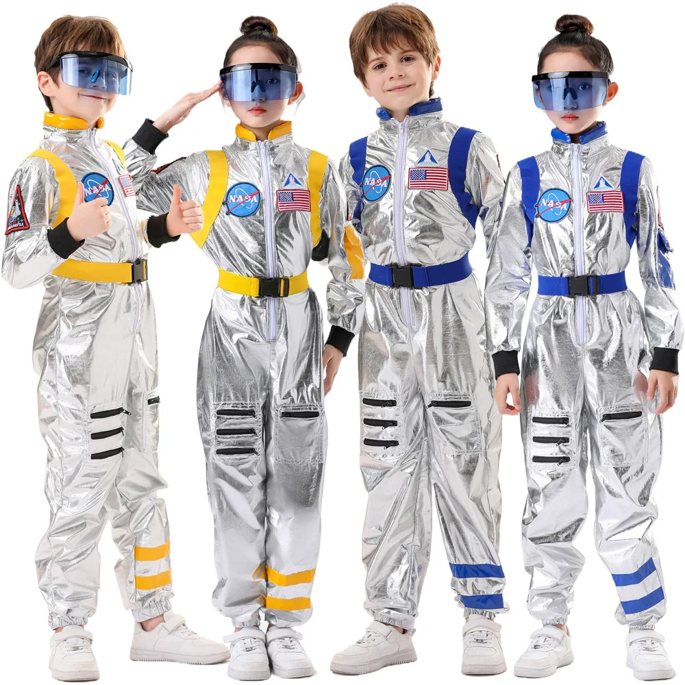 

Kids Astronaut Costume Sliver Boys Space Man Cosplay Jumpsuit Space Pretend Dress Up Role Play Halloween Costume Birthday Gifts