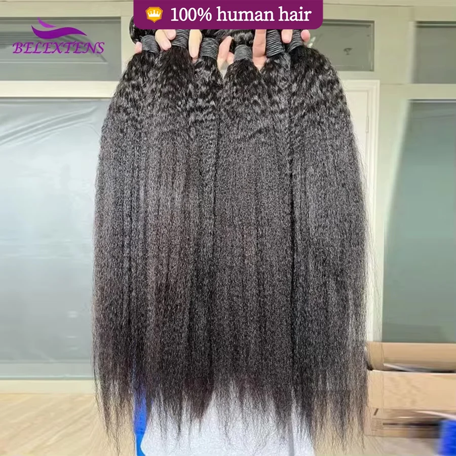 24 26 28 inch Kinky Straight Human Hair Bundles Yaki Human Hair Extensions for Women 100% Hair Top Quality Thick 3 Days Delivery