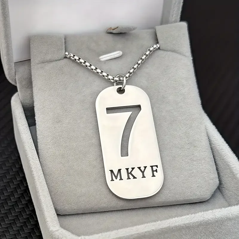 

Custom Bar Hollow Name With 7 Number Necklace For Women Men Personalized 304 Stainless Steel Thick Chain Jewelry Punk Gift