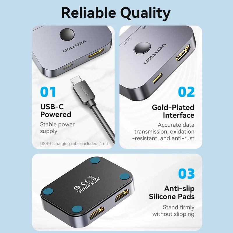 Vention HDMI 2.1 Splitter 8K 60Hz 4K 120Hz for TV Xiaomi Xbox Series X PS5/4 HDMI-compatible Monitor Projector HDMI 2.1 Switcher