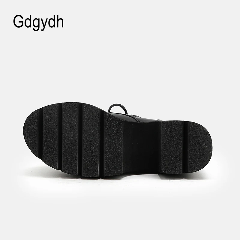 Gdgydh Women Combat Boots Lace Up Black Platform Waterproof Chunky Heels Chain Studded Gothic Ankle Boots Buckle Strap and Zip