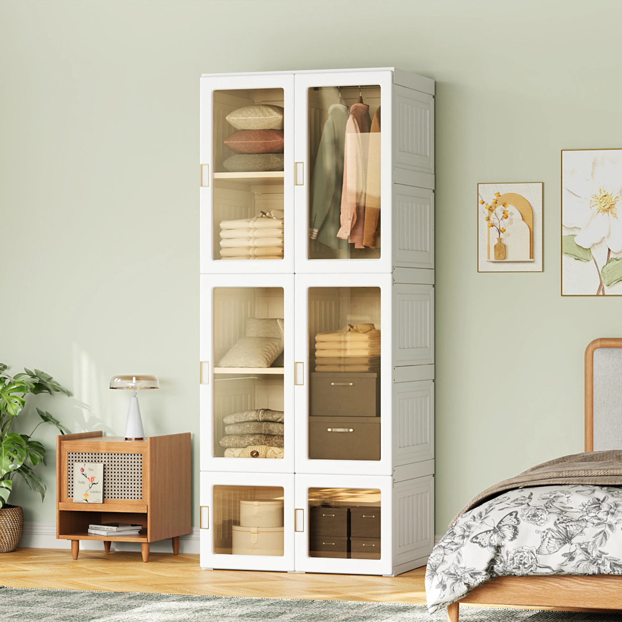 Anajqaqia Faltbarer Kleiderschrank 170 x 69 x 50 cm, mit 6 Türen und 1 Kleiderstange, platzsparender Kleiderstangenschrank, für das Wohnzimmer