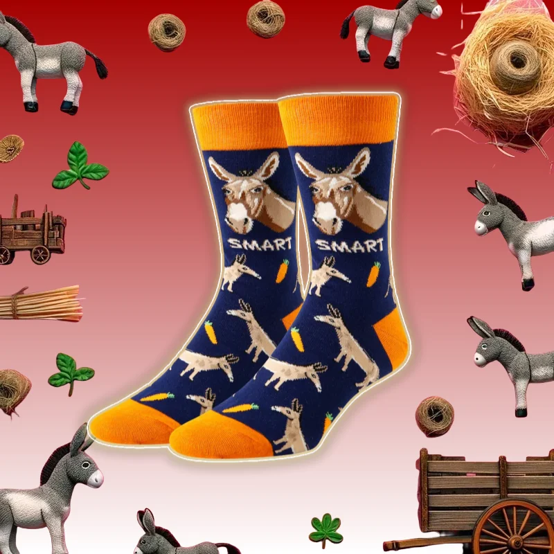 

1 Pair Of Funny Smart Donkey Pattern Unisex Mid-calf Socks,Suit For All Seasons Wear As A Novelty Gift Idea