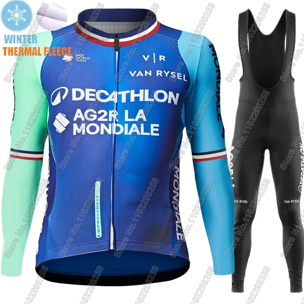 Team Ag2r Cycling Jersey 2025 Set Winter France National Suit Blue Long Sleeve Kits MTB Bike Road Pants Bib Wear Ropa Maillot