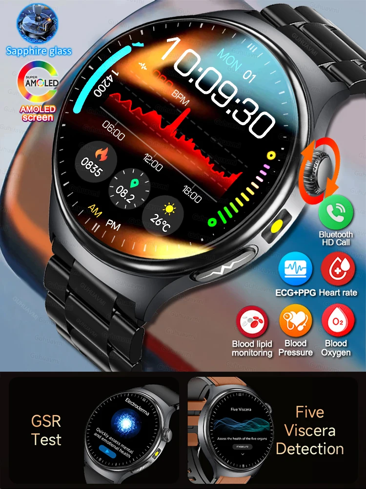 ECG Neue Sapphire Smartwatch mit KI-Diagnose, personalisierter körperlicher Untersuchung, Bo2-Messung, Blutdruck-, Körperfett-, Schlaf- und Gesundheitsüberwachung, Sportfunktionen, AMOLED-Bildschirm,
