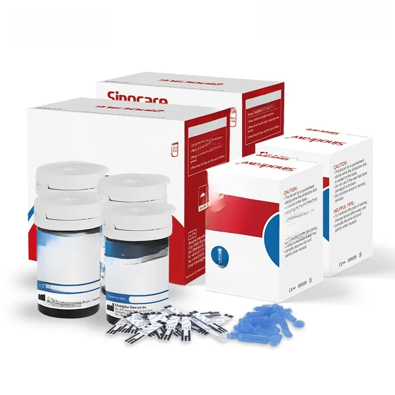 (für sicheren Accu2-Einsatz) 50/100/200/300/400 Stück Sinocare Blutzucker-Teststreifen und Lanzetten für Diabetes-Tester und Blutzuckermessgeräte