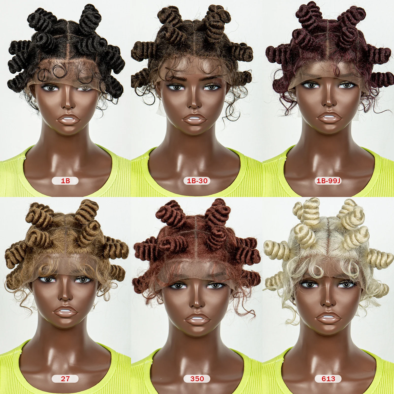 Pelucas trenzadas Bantu hechas a mano de encaje completo sin nudos de 350 colores con pelo de bebé para mujeres negras peluca de encaje trenzado corto transparente