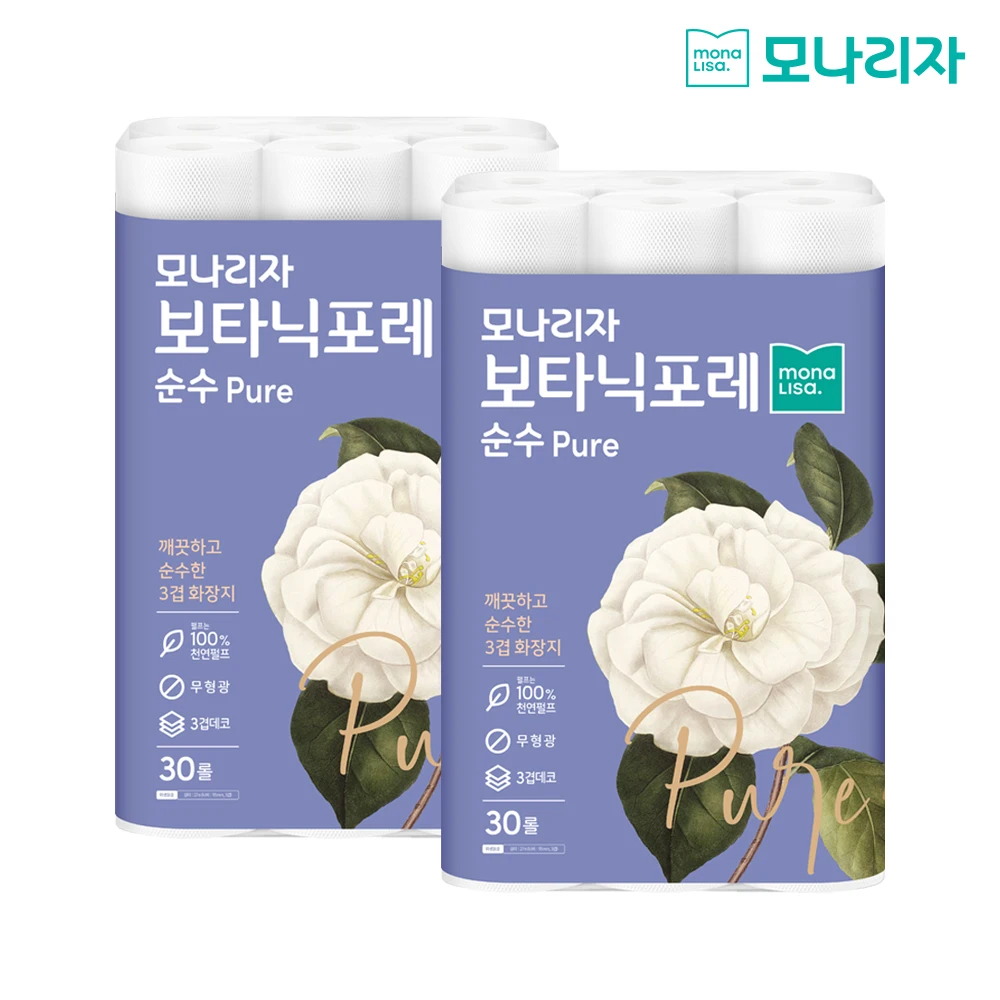 모나리자 보타닉포레 순수 화장지 27M 30롤 2개 천연펄프 100% 롤두루마리 휴지