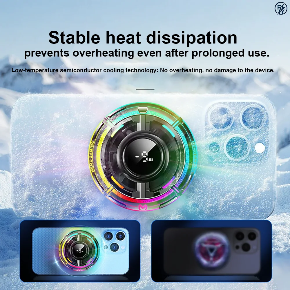 CX15 new mobile phone radiator magnetic back clip semiconductor icing AI intelligent temperature control RGB streamer lamp