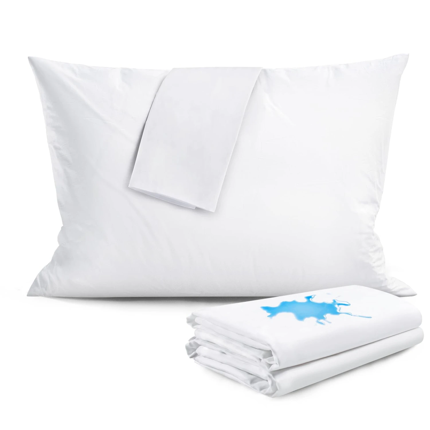 FAUNNA 100% Cotton Waterproof Pillow Protectors with Zipper and TPU, White, Standard Queen King, 2/4 Pack