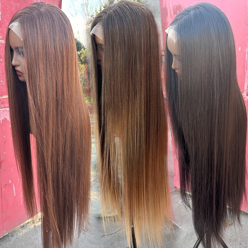 36 pulgadas 4X4 encaje Frontal Rubio 27/613 Ombre marrón sintético recto Cierre de encaje resaltado rojo 4/10/16 HD Cosplay encaje Frontal