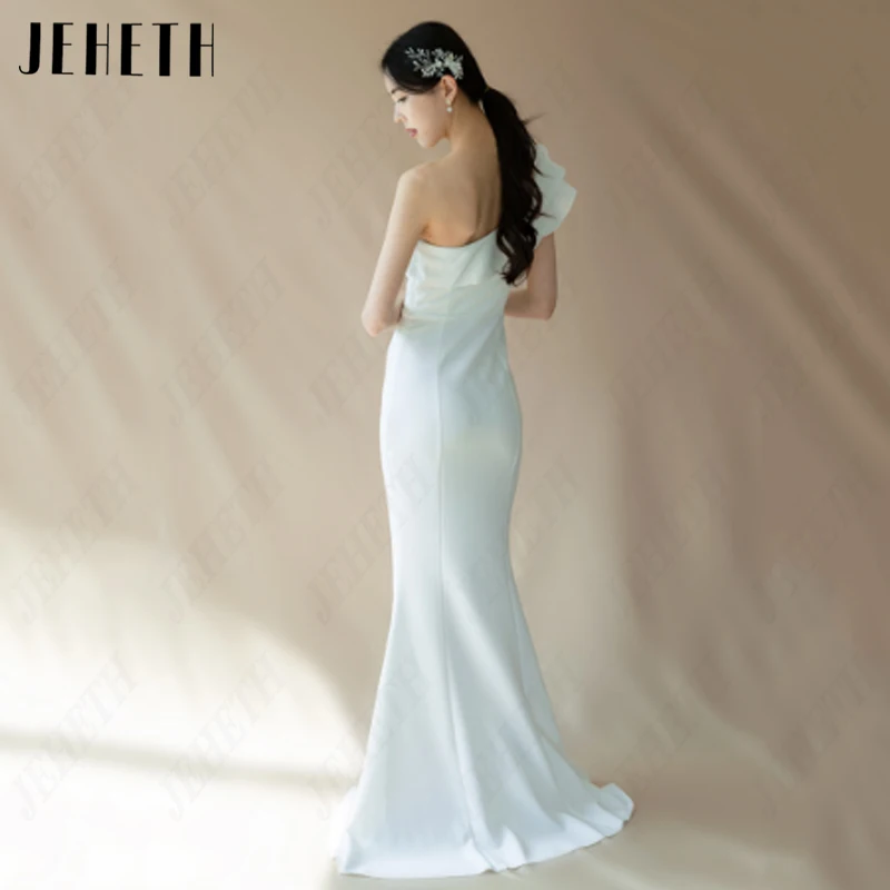 JEHETH One Shoulder Mermaid Korea Wedding Dress Women Simple Sleeveless Bride Gowns Elegant Backless Vestido De Novia Side Split