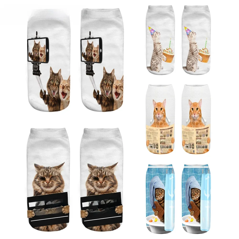 New Women Hot Sell 3D Printed Cool Fashion Funny Cats Cosplay Daily Life Story Socks Short Socks Art Novelty Xmas Gift Dropship — zdjęcie 2