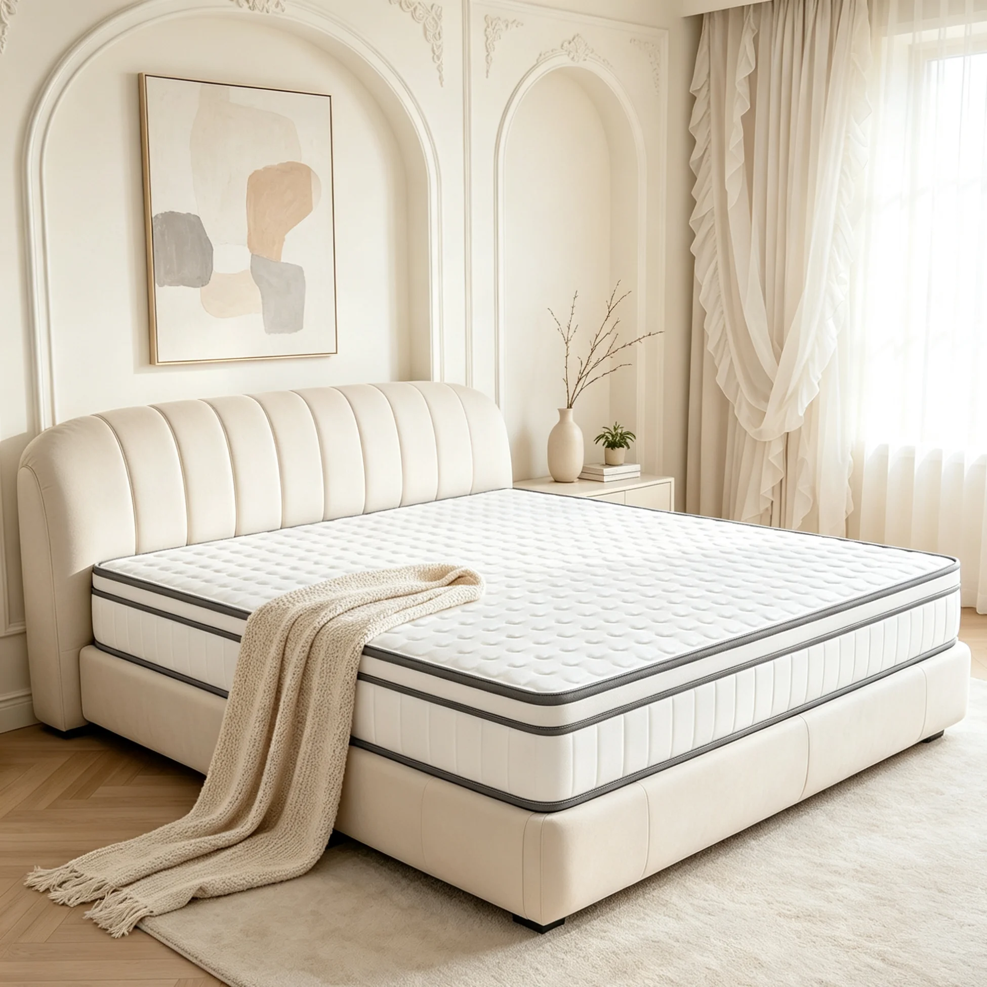Materasso Anajqaqia 90 x 200 cm, con molle insacchettate, rigidità media, rete 3D traspirante e bordi in spugna ad alta densità, altezza 25 cm, colore bianco.