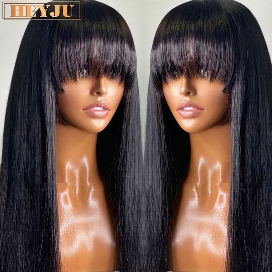 3x1 Middle Part HD Lace Wigs With Bangs Straight Human Hair Wigs For Black Women Brazilian 100% Human Hair Straight Bob Wigs