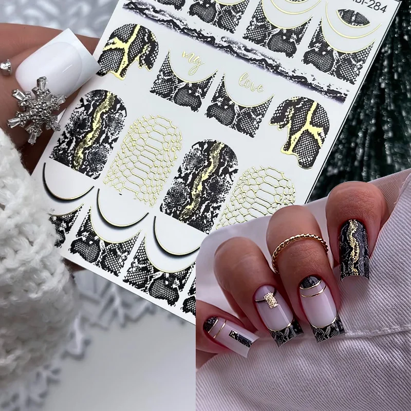 1PC 3D Nail Sticker Snake Pattern Embossed Self-Adhesive Slider Nail Decals DIY Nail Art Decoration